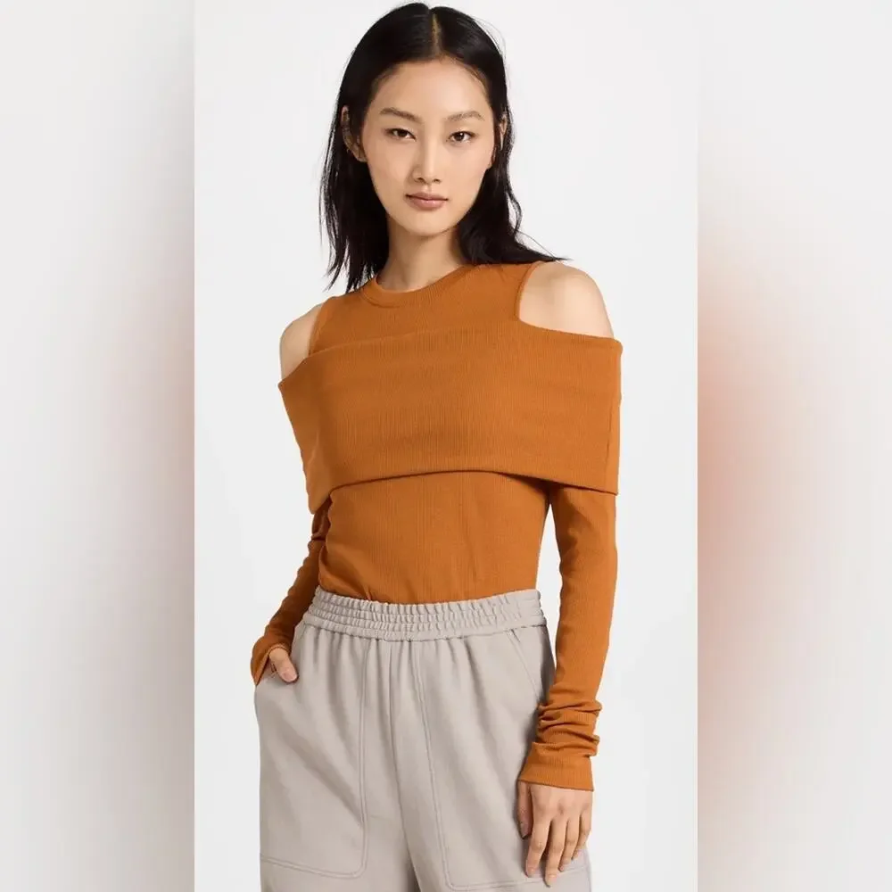 TANYA TAYLOR Sanna Top Caramel Orange Tan Shoulder Cutouts Wraparound Band NEW - Picture 11 of 16
